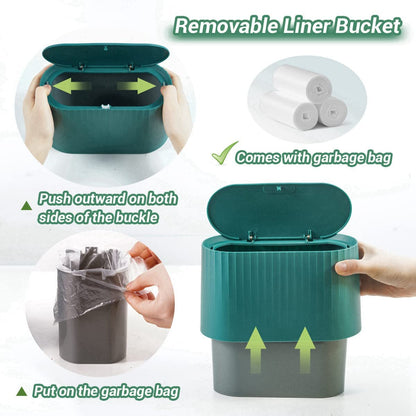 GILIF Mini Desktop Trash Can with Lid, Tiny Press Type Garbage Can with 90pcs Trash Bags for Countertop Waste
