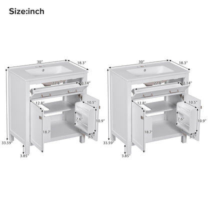 Favfurish 60" Double Bathroom Vanity,Free Standing Double Basin Vanity Set w/ 2 Ceramic Sinks,Adjustable Shelf & Soft Close Doors,Solid Wood Frame Storage Cabinet w/Flip Drawer,for Bathroom,White