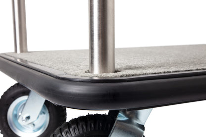 Wholesale Hotel Products Stainless Steel Luggage Cart – 1200lb Capacity – Hotel Bellman Heavy Duty Cart w/ 1.5” Welded Steel Frame, Grey Carpeted Deck & Rubber Wheels, for Travel & Outdoor Use