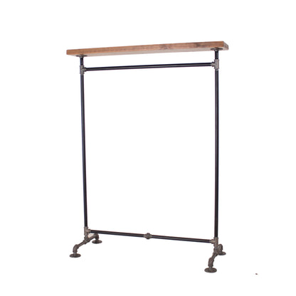 William Roberts Vintage Industrial Pipe Clothing Rack with Solid Wood Top Shelf, Black, 43" W x 64" H x 17" D