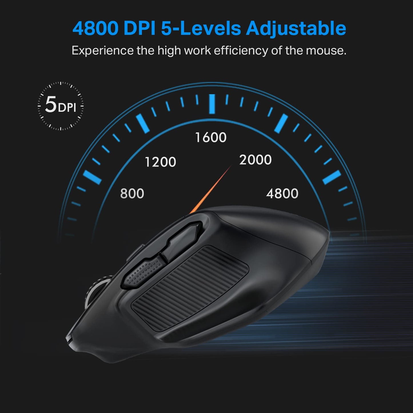 E-YOOSO Large Wireless Mouse for Big Hands, X-31 Cordless Ergo Computer Mouse, 6 Buttons, 5-Level 4800 DPI, 18 Months Battery Life, for Laptop, PC, Chromebook (Black)