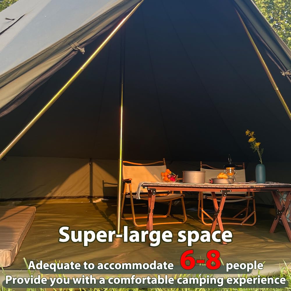 WaldZimmer Canvas Bell Tent 16.4ft Green with Stove Jack and Zipped Removable Floor, Luxury Outdoor Glamping Yurt Cotton Tent for Family Truck Car Camping Hunting Party