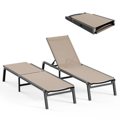 Ciokea Patio Chaise Lounge Chair, Foldable Lounge Chair for Outside, Aluminum Chairs Set of 2 with 5 Adjustable Backrest, Outdoor Pool Lounger for Poolside, Lawn, Deck, Khaki