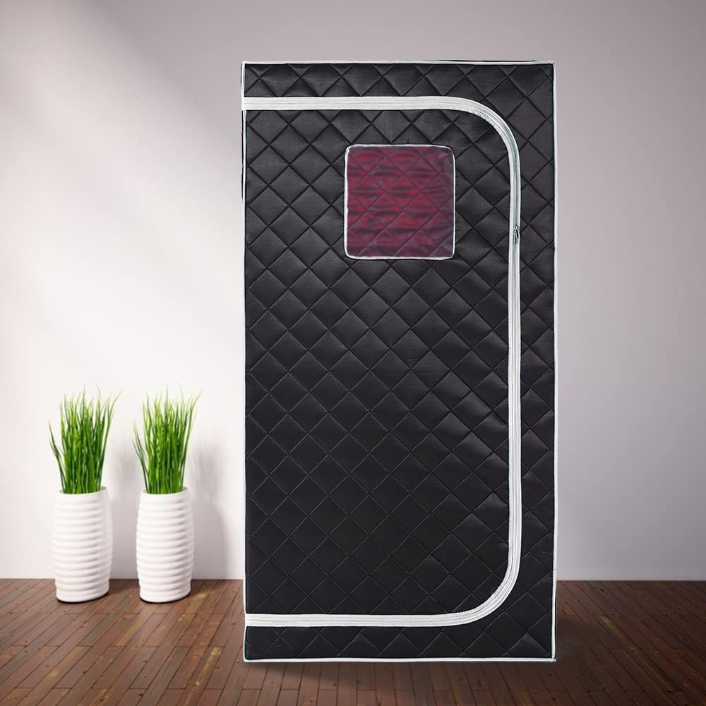 Smartmak Portable Infrared Home Sauna, Full Size Personal Sauna Spa, Indoor Saunas with Heating Foot Pad and Upgraded Chair for Relaxation（33.9" L*33.9" W*66.6" H, BlackGrey）