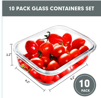 VERONES 10 Pack 22 OZ Glass Meal Prep Containers, Airtight Glass Lunch Containers Set, Glass Food Storage Containers with Lids,Exclusive of BPA, for Microwave, Oven, Freezer & Dishwasher Friendly,Grey