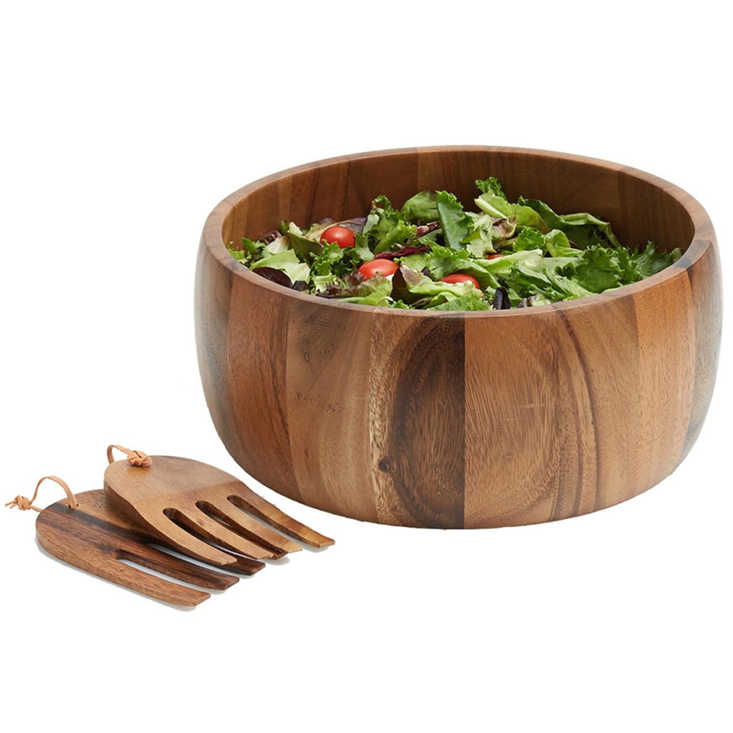 Woodard & Charles Acaica Wood 12" x 5" Serving Bowl Set with Serving Hands, 3 Piece Set ★★PACK OF 4★★