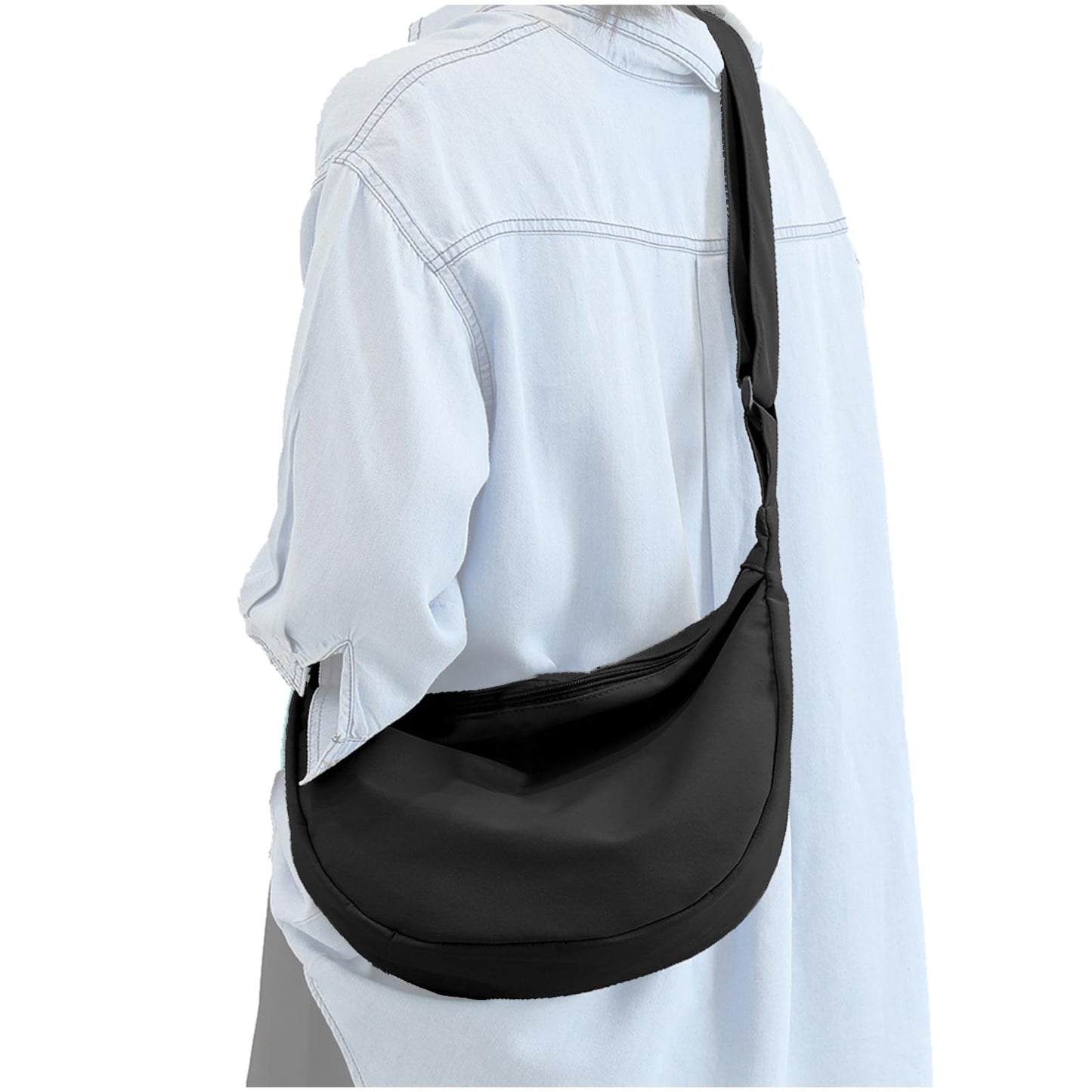 Medium Nylon Crossbody Crescent Bag for Women Men Fashionable Shoulder Bag with Adjustable Strap for Everyday Casual Travel