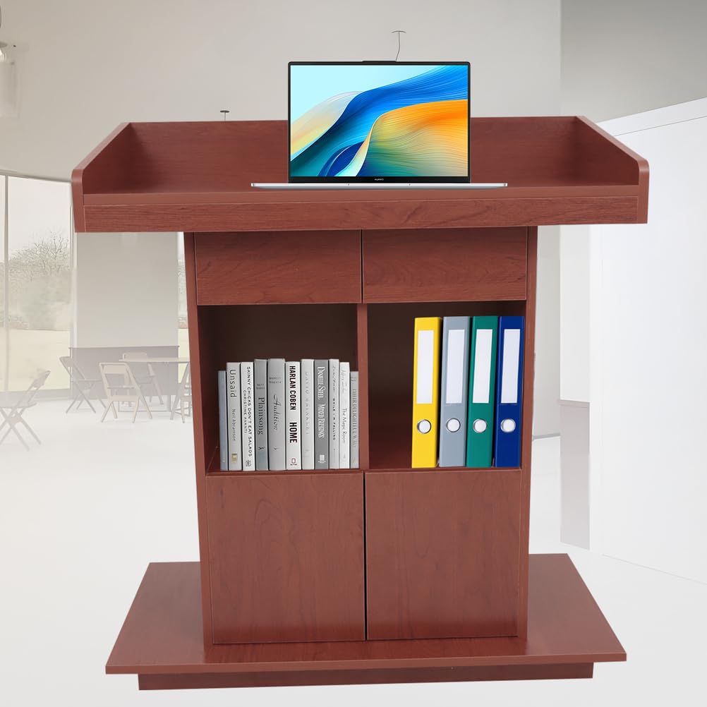lecterns, Standing Wooden Podium, Podium Stand with Storage Platform, Church Podium and Pulpit, Walnut,L39×W20×H44in