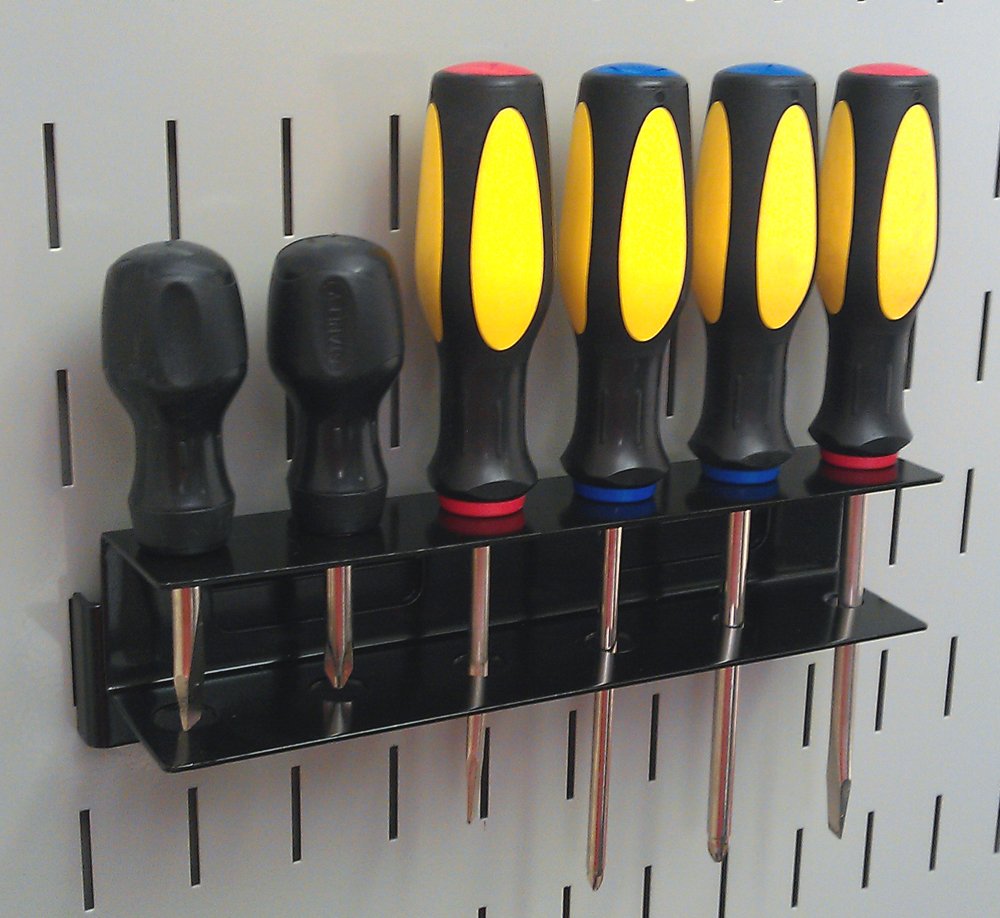 Wall Control Screwdriver Holder Bracket Slotted Metal Pegboard Accessory Slotted Tool Board - Black