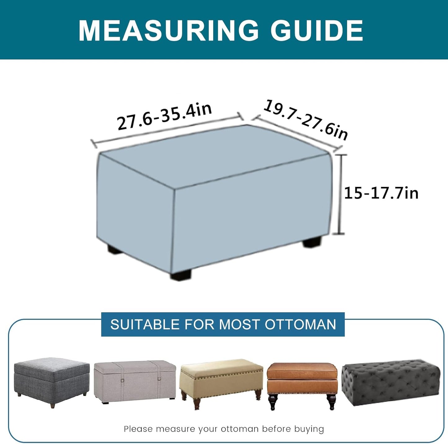 27"-35" 14 KRFOONN Stretch Ottoman Cover Slipcovers Rectangle Fit Length Footrest Stool Covers Printed Ottoman Cover