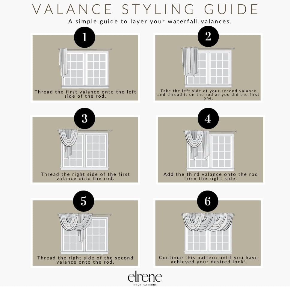 Elrene Home Fashions Versailles Room-Darkening Faux-Silk Waterfall Window Valance, 52" x 36", Chocolate Brown
