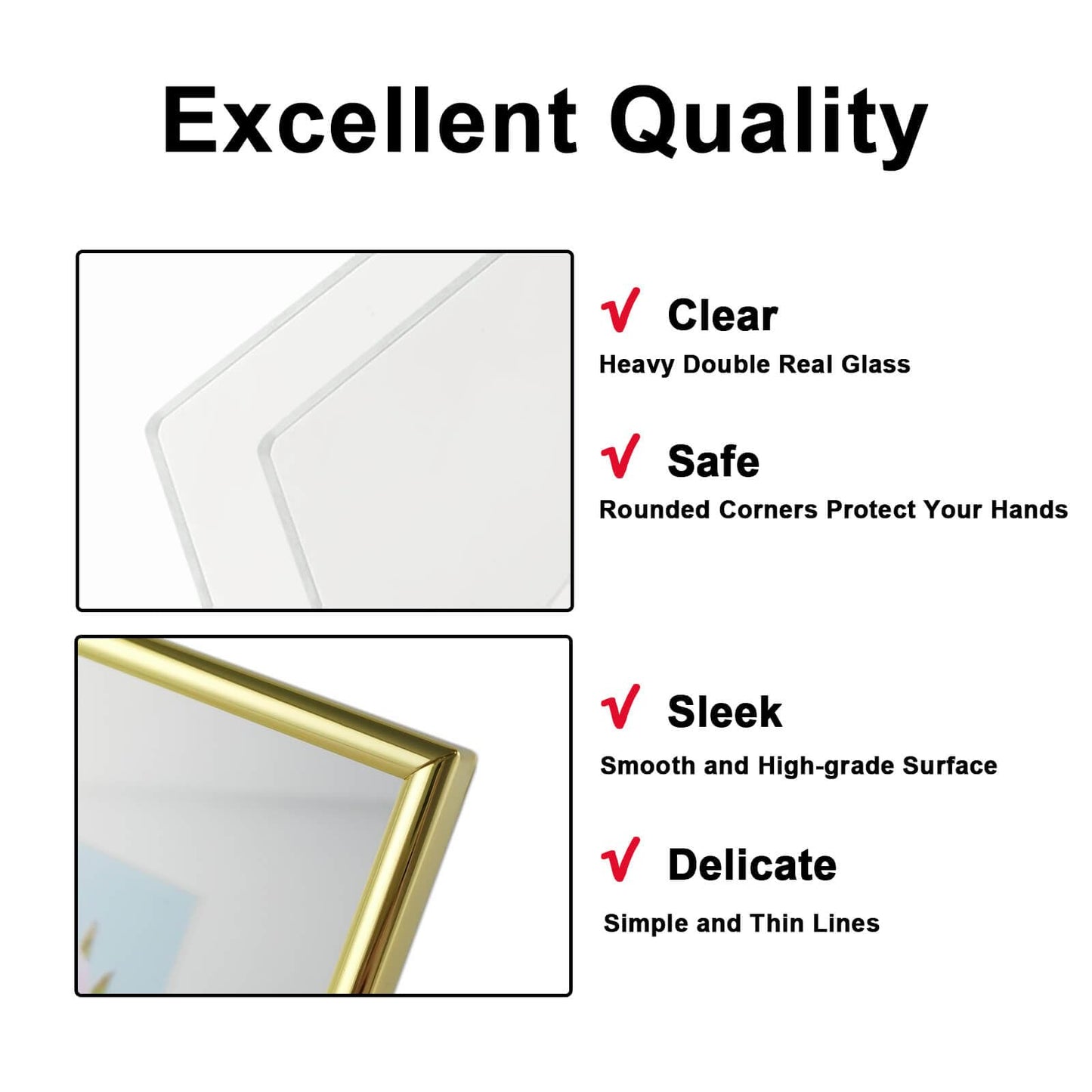 CROXXID 5x7 Floating Picture Frames Set of 2, Made of Metal and Double Real Glass, for Photo Size up to 7x9, Tabletop Display Home or Wedding Decoration (Horizontal Gold)