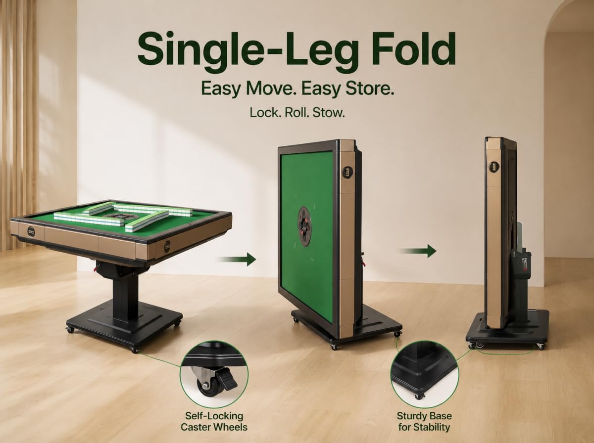 HUANGZHE Auto Foldable Mahjong Table for Chinese//Taiwanese Rules - Ultra Thin Electric Shuffling Machine 42mm Mahjong Tiles Without Numerals &Mahjong Storage Bag (Easy Assembly)