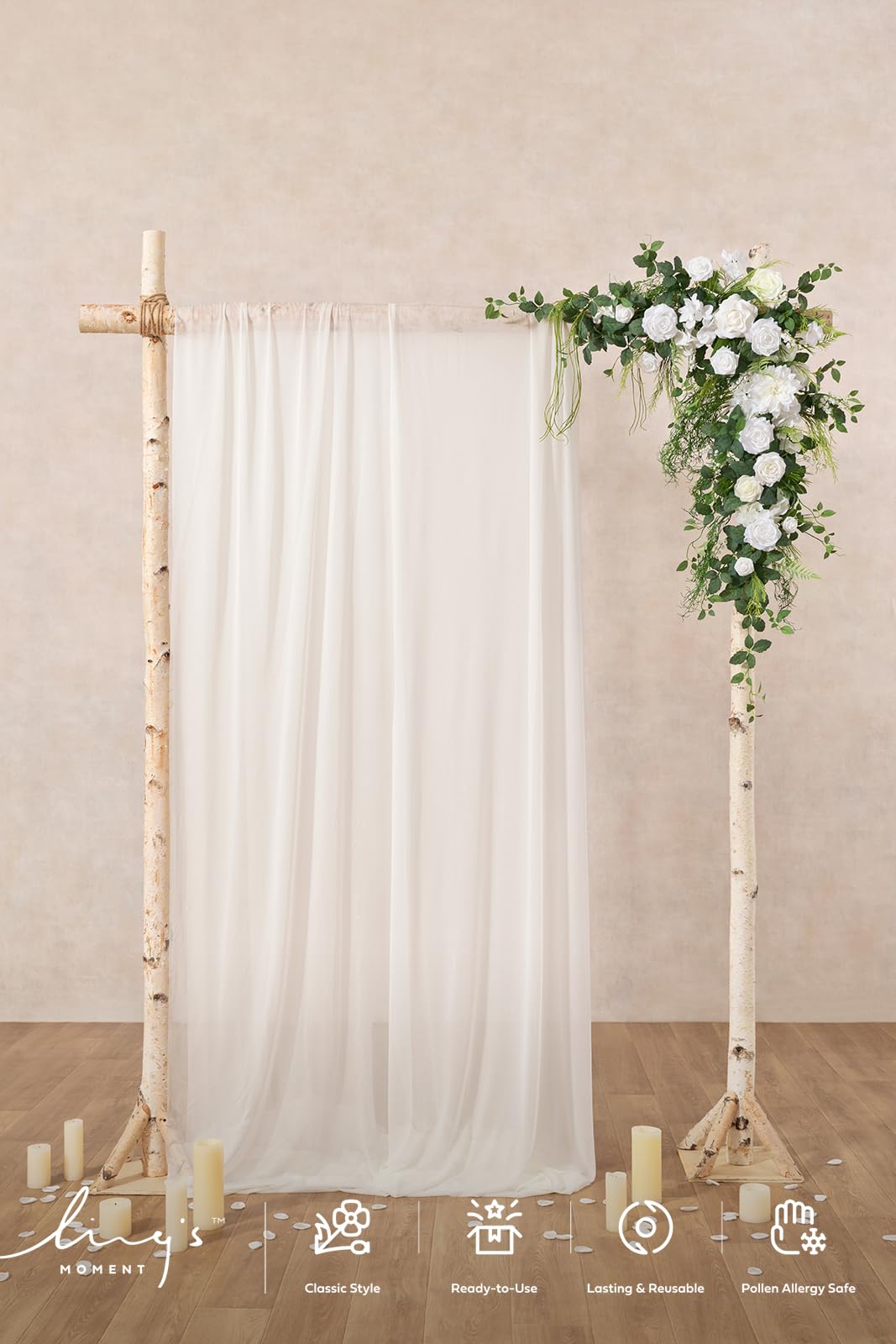 Ling's moment Wedding Arch Flowers - 6.5FT Floral Garland for Ceremony Arbor Backdrop Decoration - Artificial Rose Floral Swag for Sweetheart Table Birthday Party, Baby Shower, Lily White