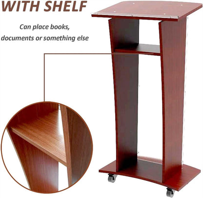 DHXIAMZ Acrylic Lectern Podium Stand with Casters Shelves and Cu ed Frosted Front Panel 48" Tall Wood Podium for Church Floor
