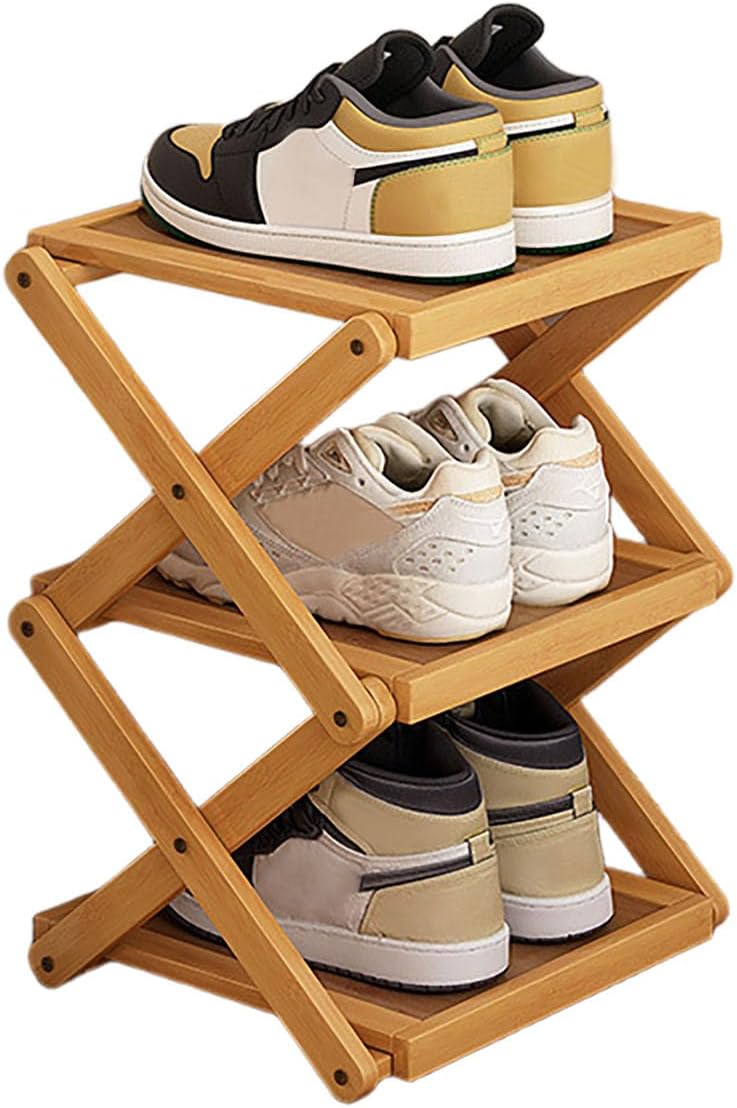 3 Closet(Original Tier Foldable Shoe Rack, Natural Bamboo Space Saving Shoe Storage Organizer,Easy Assembly & Strong