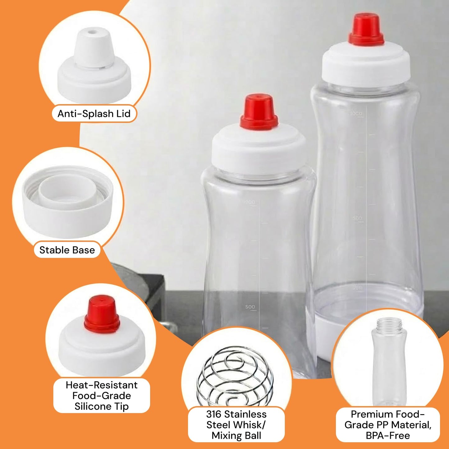 One Pack Pancake Batter Dispenser with BlenderBall and Wire Whisk, 33 Oz Silicone Squeeze Pancake Mix Dispenser, Kitchen Pancake Batter Dispenser Bottle for Waffle Cupcakes Muffins Crepes Qatayef