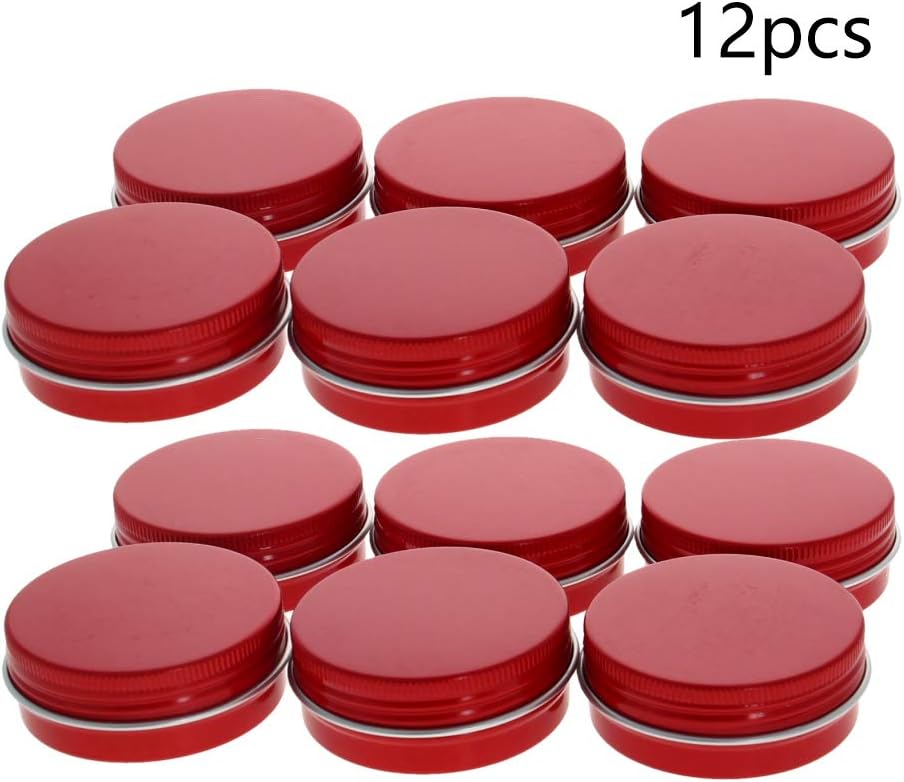 Othmro 12pcs 1oz Metal Round Tins Aluminum Containers with Screw Lid, 50 * 20mm(DxH) Red for Salve, Spices, Lip Balm,