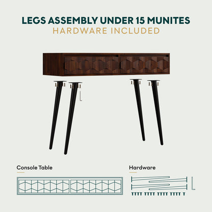 Bme Console Modern Mid-Century 2 Drawers, Unique Geometric Design Sofa Table for Entryway, Hallway, Living Room, Walnut