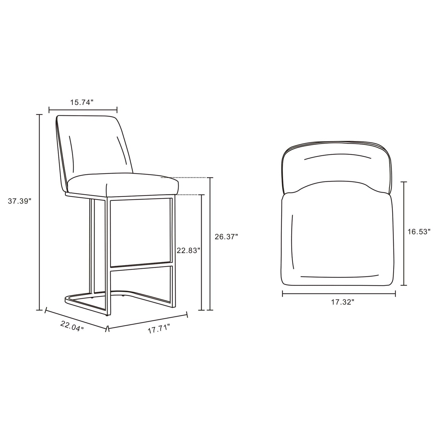 Manhattan Comfort Serena Modern Leatherette Upholstered Counter Stool | Sturdy Metal Frame with Matte Black Finish | High-Density Foam Padding | Elegant Design for Bar and Kitchen, Light Grey