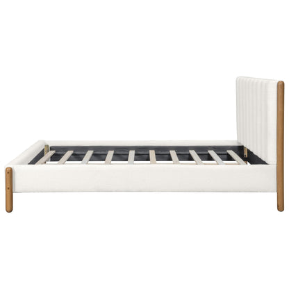 Ball & Cast Queen Size Bed Frame with Thick Boucle Upholstered Headboard, Solid Wood Legs, No Box Spring Needed Platform Bed, Underbed Storage Space,White