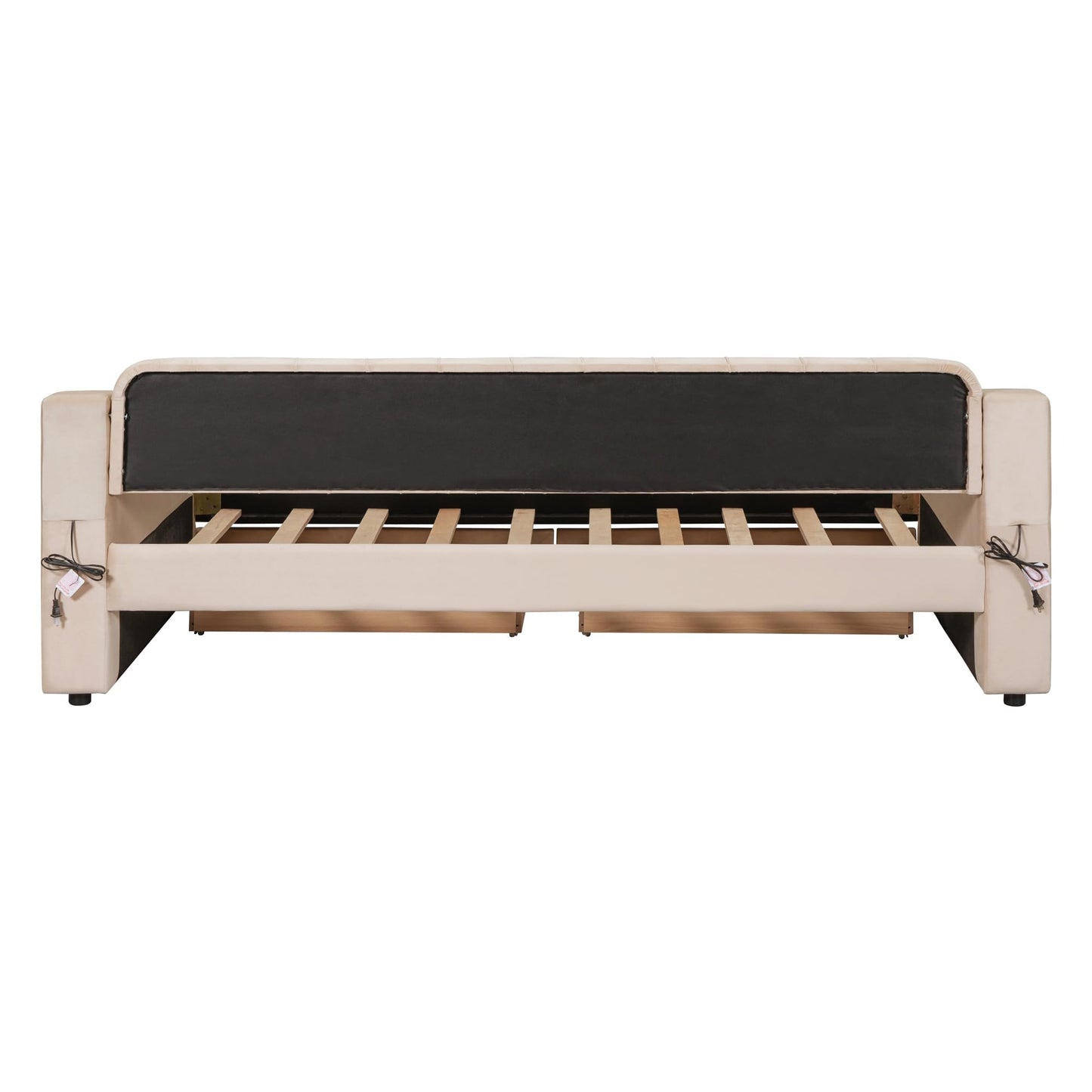 Acosure Twin Size Upholstered Daybed with 2 Large Drawers and USB Port,Bed Frame W/Armrests & Wood Slat Spport,for Bedroom,Apartment,Guest Room,Beige