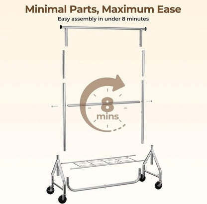 HYSEYY Heavy Duty Clothes Rack - Adjustable Double Rod Garment Rack for Bedroom & Laundry | Silver