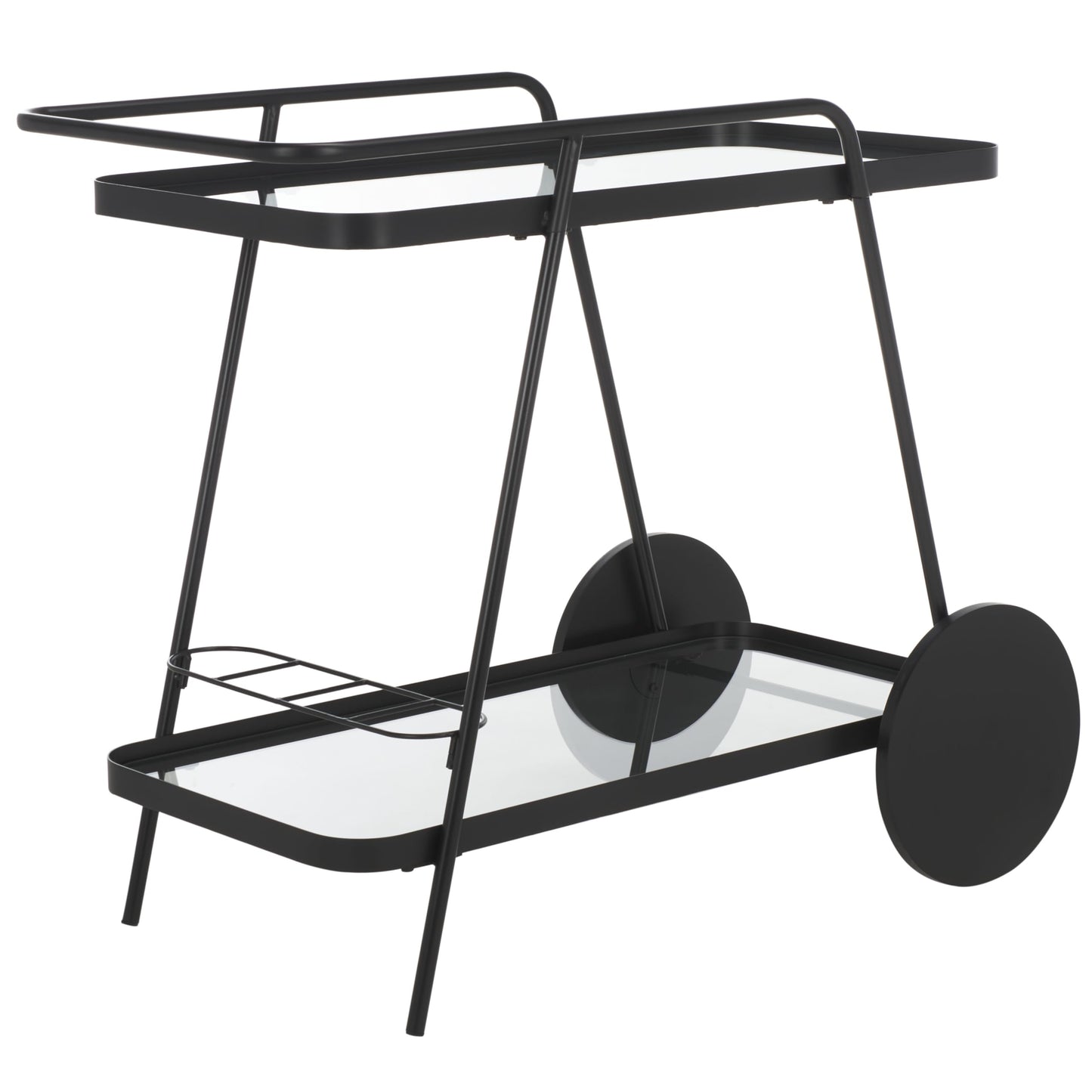 SAFAVIEH Home Collection Zunia Black/Clear Glass 2-Tier Bar Cart with Wheels