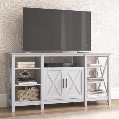 Bush Home Key West Tall TV Stand for 65 Inch TV in Pure White Oak, Farmhouse Entertainment Center with Storage