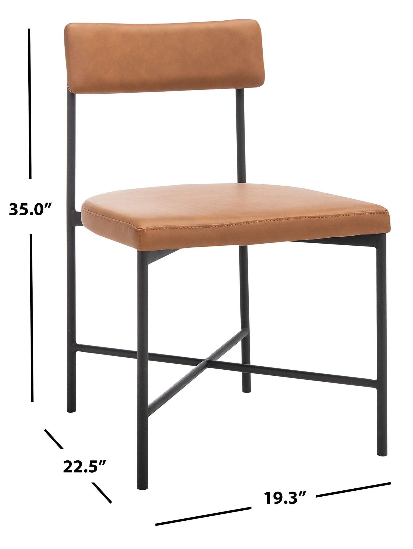 SAFAVIEH Home Collection Archer Faux Leather Dining Chair (Set of 2)-Fully Assembled DCH3004D-SET2, Cognac/Black