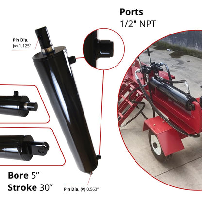 Magister Hydraulics Log Splitter Cylinder 5 in Bore x 30 in Stroke x 2 in Rod - Welded Double Acting Hydraulic Cylinder for Wood Splitter - Heavy-Duty Log Splitter Ram 5x30