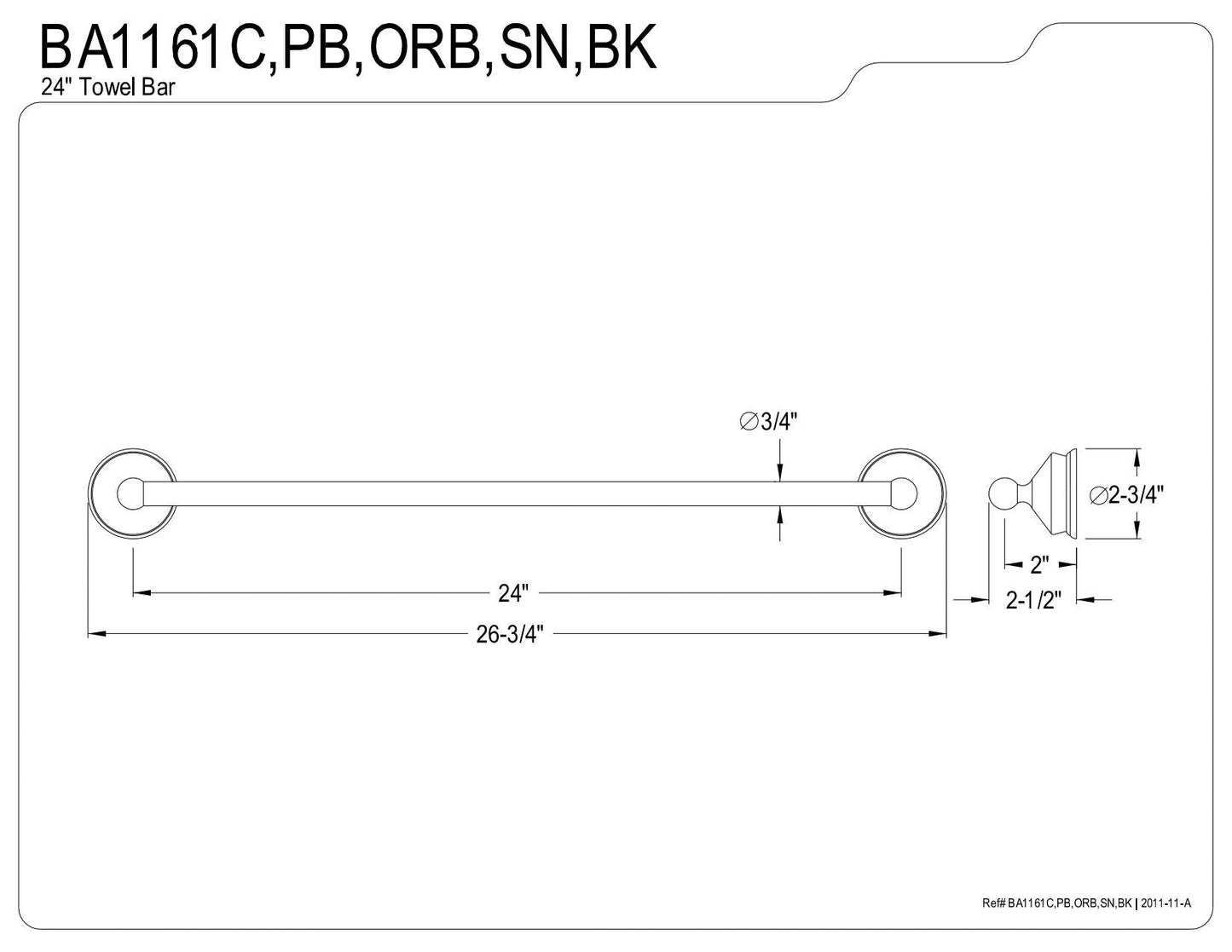 Kingston Brass BA1161PB Vintage Towel-Bar, 24-Inch, Polished Brass
