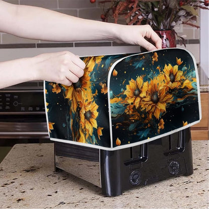 Plus Size 4 Slice Toaster Cover Splash Oil Painting Sunflower, Dust Protection for Microwave Oven (16x16") 2PCS