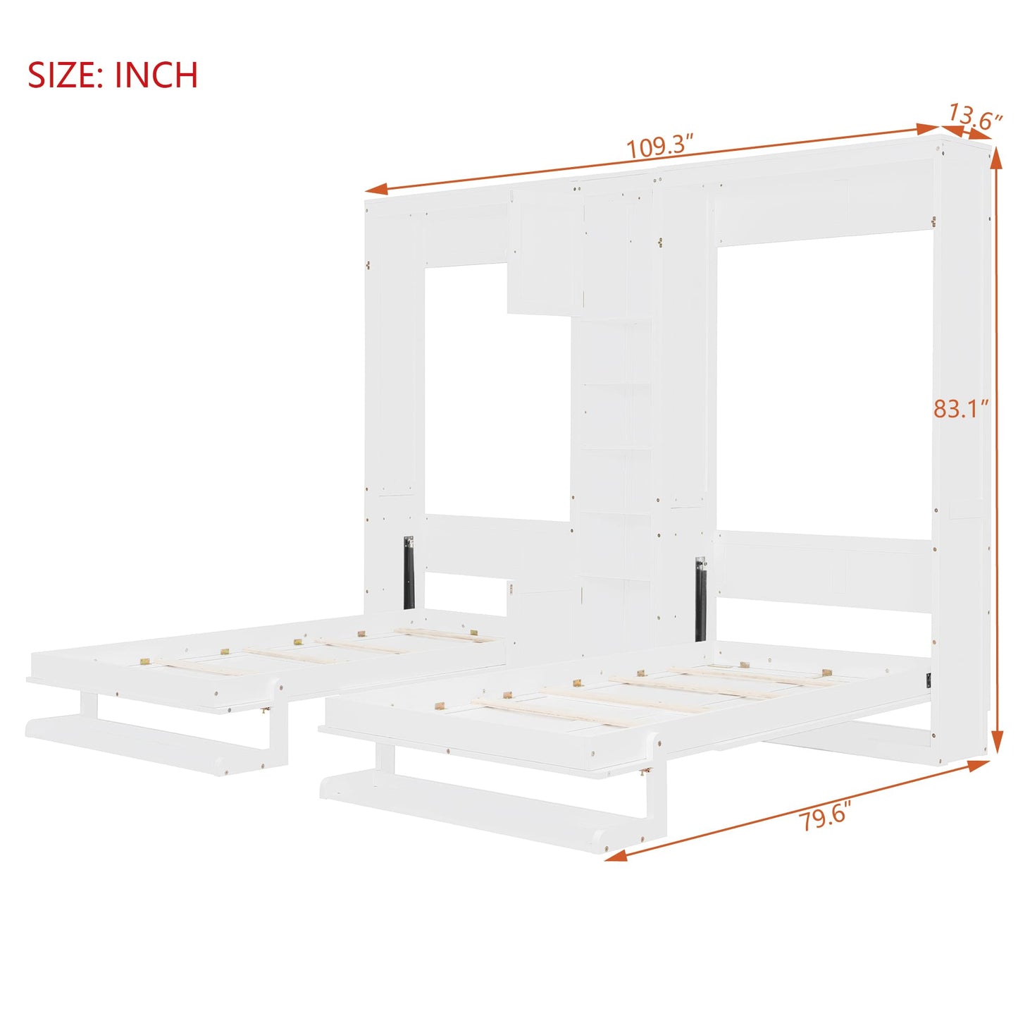 Merax 110W Dual Twin Wall Murphy Beds with Cabinets and Shelves,Sleeping Arrangement for Multipurpose Area, Bedroom, Guest Room or Living Room,White