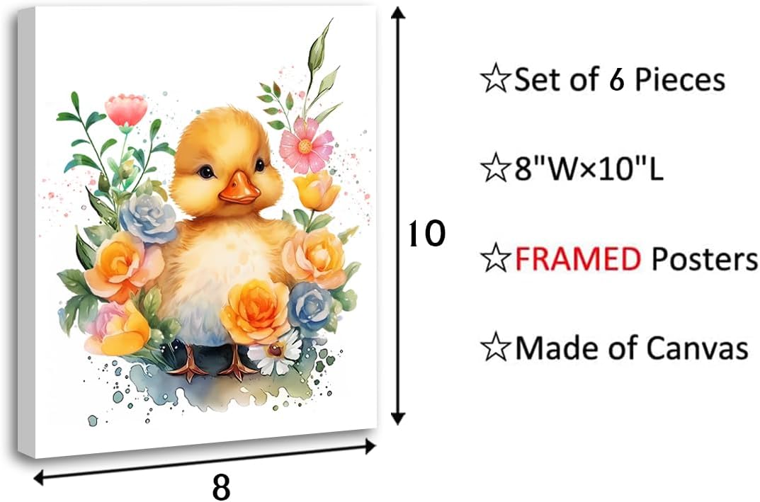 LNLAGBO Decor,Set 6(8"X10") Framed Baby Watercolor Farm Animals Nursery Wall Art Prints,Cute Baby Animal Nursery Farm