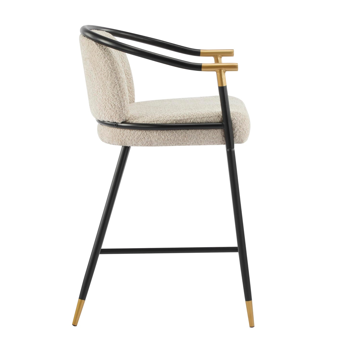 Christopher Knight Home Set of 2 Varus 26" H Iron Frame Counter Stool, Dining Room/Kitchen Island Barstool with Footrest/Backrest, Boucle Upholstered Accent Chairs for Kitchen Counter, Almond+Black