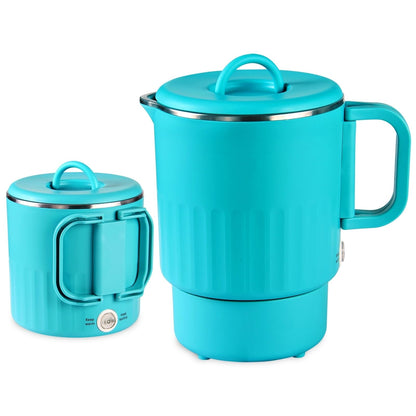 0.8L Small Portable Electric Kettle with Foldable Handle, 27 Ounce Travel Electric Kettle 304 Stainless Steel, Collapsible Hot Water Boiler for RV, Camping, Hotel, Office, Business Trip (Blue)
