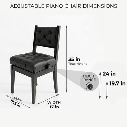 Bailanoom Adjustable Piano Chair Bench with Back Support,Black Piano Stool Music Bench,Musician Chair