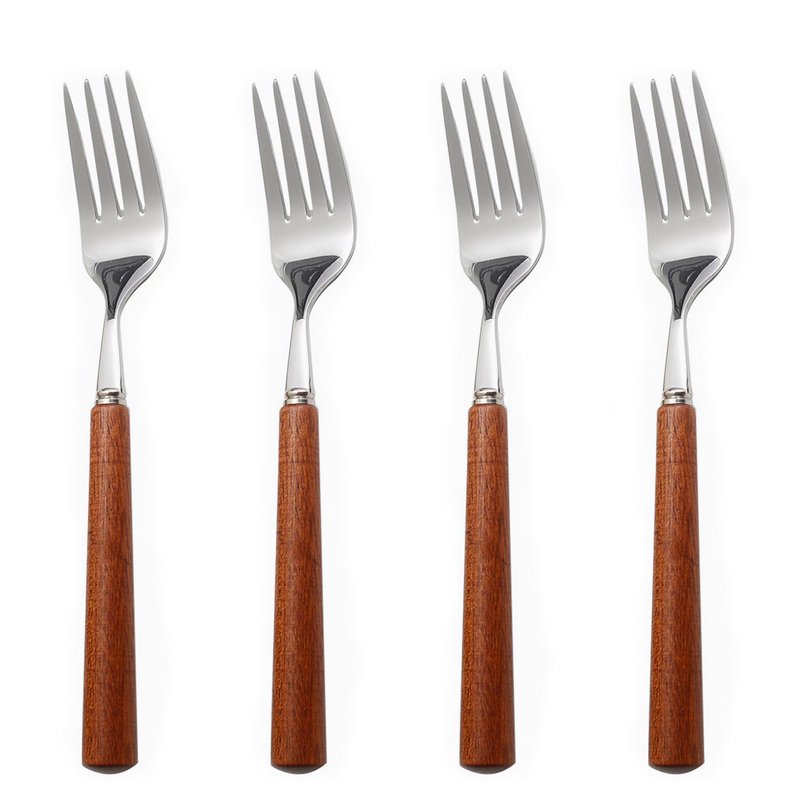 Chenshuo Wooden Handle Stainless Steel Flatware Set, Metal Forks for Home Kitchen Restaurant Hotel, Polish Forks Silverware With Brown Handle, 7.7 Inch 4 Pcs