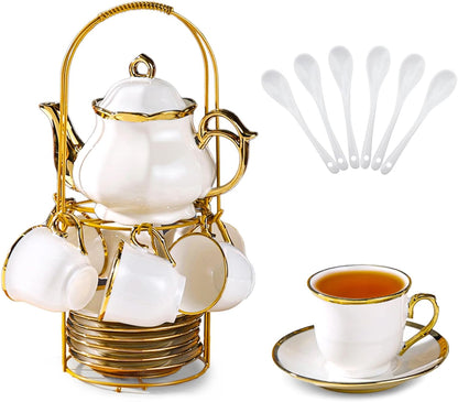 20 Set Set Sets, Set Pcs Porcelain Tea with Metal Holder, European Ceramic Tea for Adults, Coffee Tea Gift French Tea