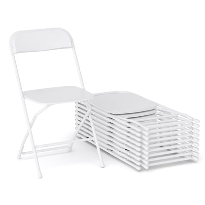 UPGORILO Set of 10 Folding Plastic Chairs in White - 650 lbs. Static Weight Capacity per Chair
