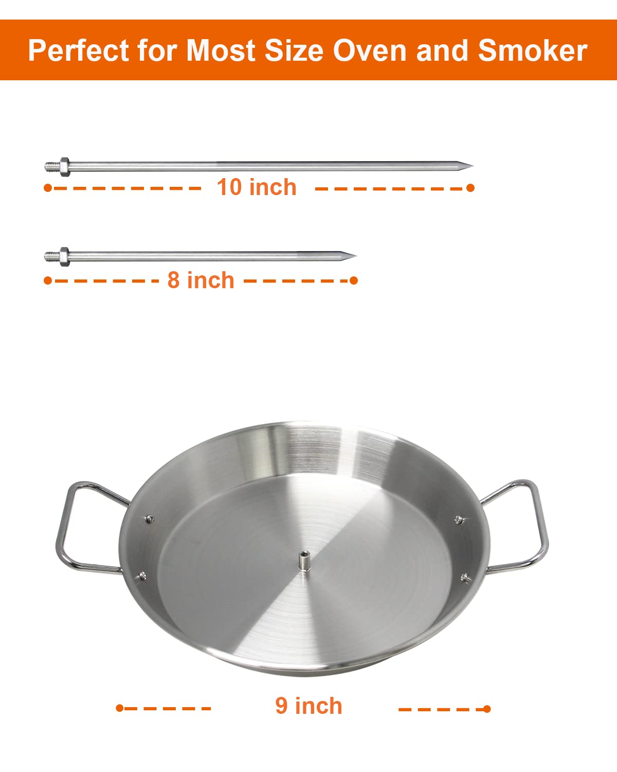 DOLAMOTY BBQ Vertical Skewer Pan Gyro Spit Shawarma Stand for oven, Al Pastor Skewer for Grill, El Pastor Hack for Tacos Al Pastor Chicken, Brazilian, Stainless Steel, with 8",10" stick