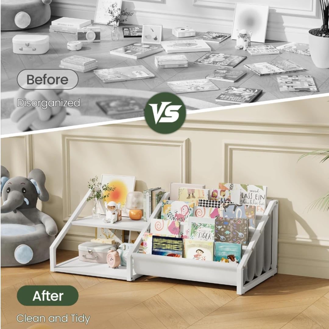 2 4-Tier TCW16WB CHOEZON Kids Bookshelf, Book Shelf for Kids Rooms, Toddler Bookshelf with Open Shelves and Sling Rack