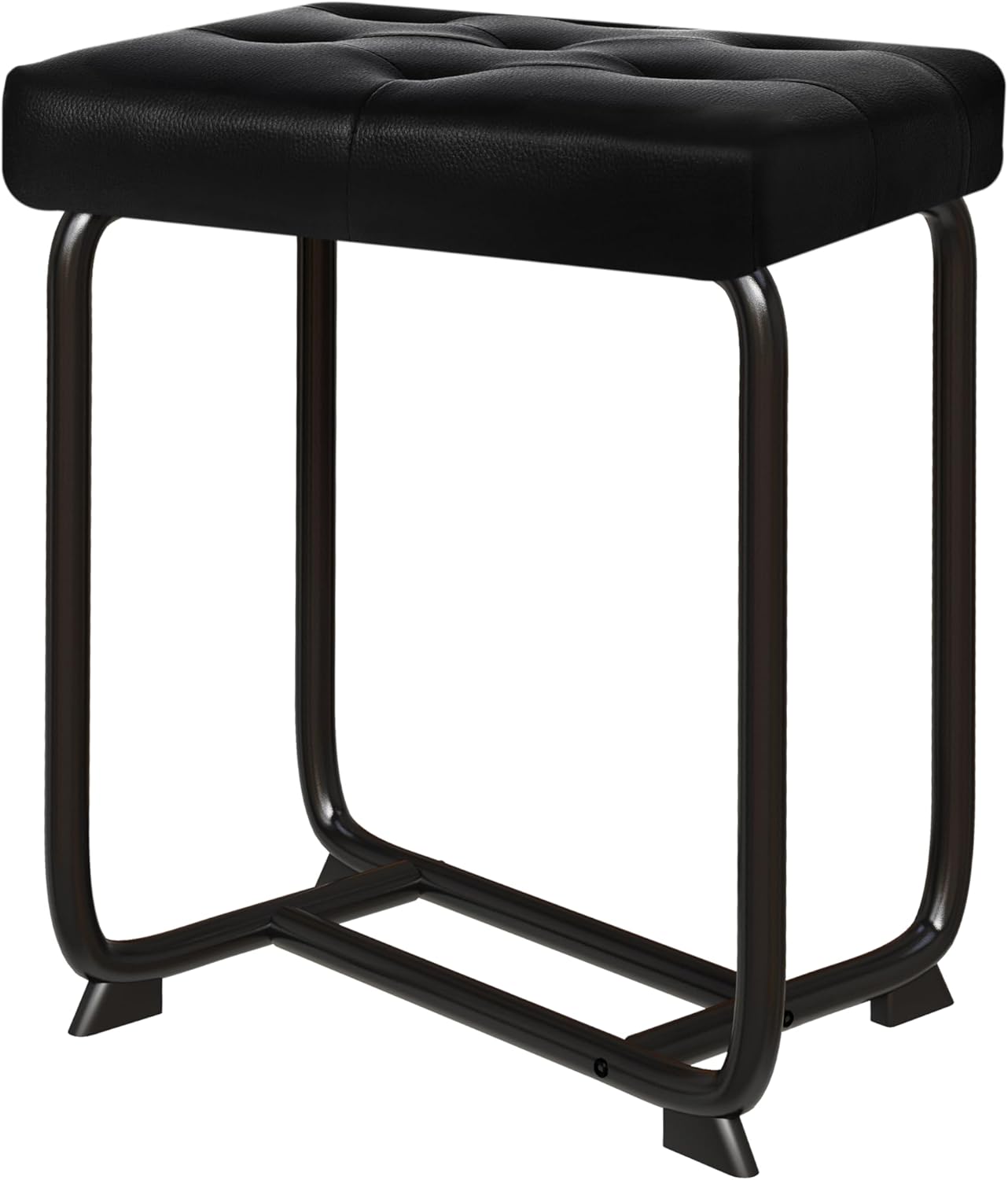 BEWISHOME Black Vanity Stool, Leather Vanity Stool, Small Stool Chair for Vanity, Square Ottoman Foot Stool, Makeup