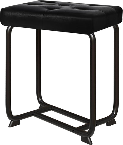 BEWISHOME Black Vanity Stool, Leather Vanity Stool, Small Stool Chair for Vanity, Square Ottoman Foot Stool, Makeup