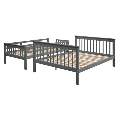 Stairway Bunk Beds Twin Over Full with 4-Step Stairs and Under-Step Storage Shelves, Gray