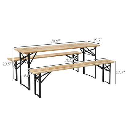 Portable Picnic Table and Bench Set, Outdoor Wooden Folding Camping Dining Table Set