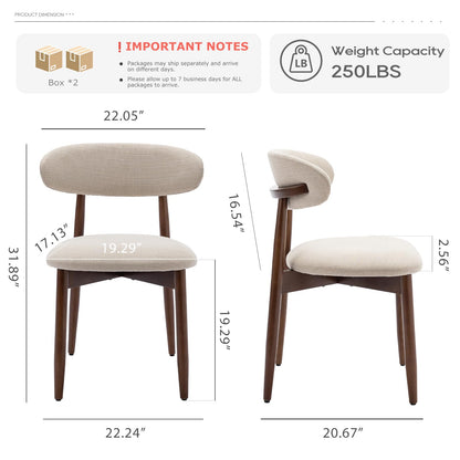 COLAMY Wooden Dining Chairs Set of 4, Modern Fabric Upholstered Kitchen Side Chairs, Farmhouse Dining Room Chair with Foot Pegs, Beige