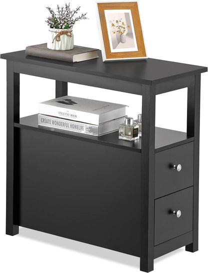 Oteymart Side Table End Table Narrow Sofa Table Rectangular Side Cabinet with Drawers and Shelf for Living Room