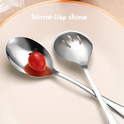 Large Stainless Steel Serving Utensils Set, 6 Pcs with 10" Serving Spoon, Slotted Spoons, Serving Forks, Dishwasher Safe